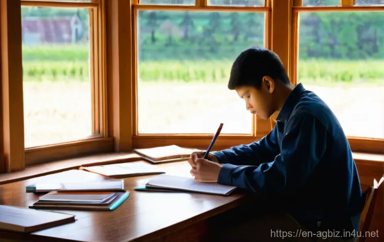 농업경영사 자격증 시험 기출문제 풀이 - **Initial Overwhelm to Insightful Discovery:**
"A young adult student, male or female, sits at a...