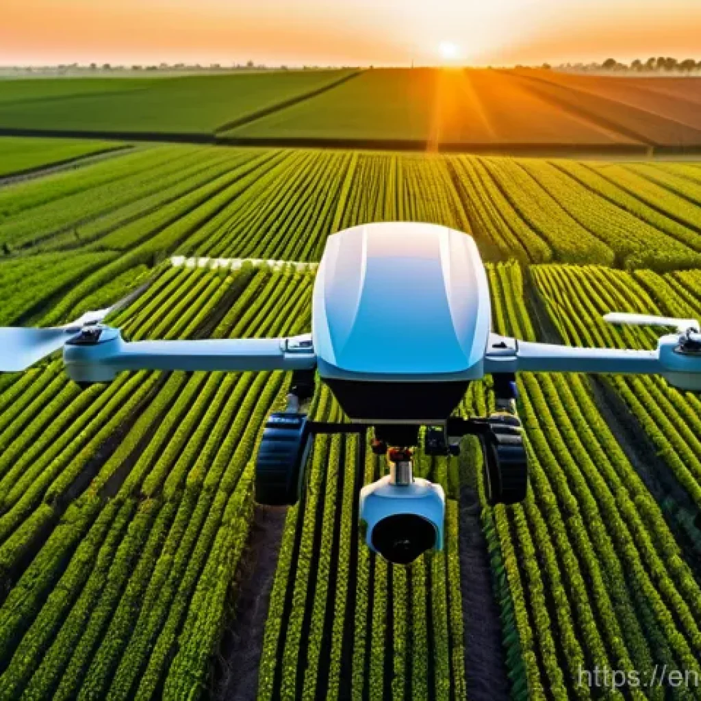 농업경영사와 스마트 농업의 접점 - **Prompt:** A visually rich, high-angle shot capturing a panoramic view of a sprawling, meticulously...