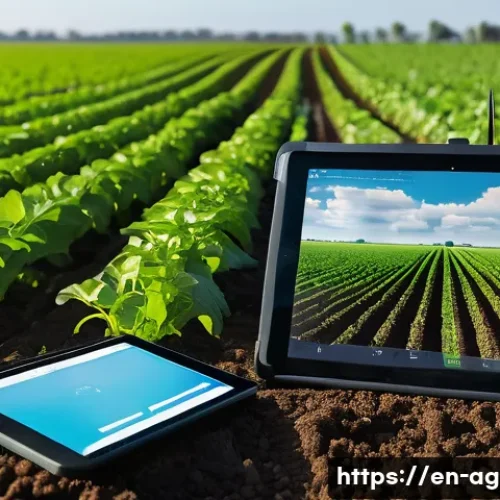 Home 26 농업경영사와 스마트팜의 연관성 - **Prompt:** A vibrant, sun-drenched agricultural field stretching to the horizon. In the foreground,...