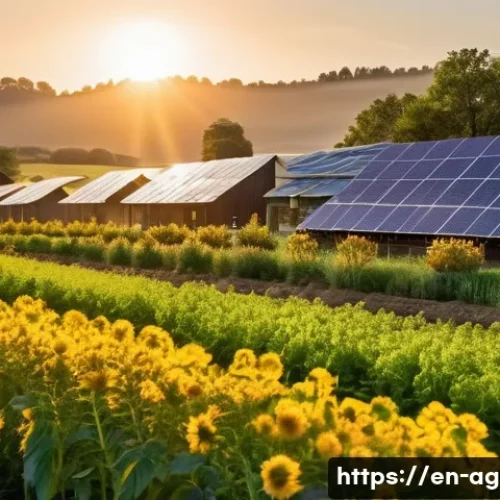 Home 17 농업경영사로서의 사회적 책임 - A sustainable farm landscape during golden hour, featuring diverse crop fields practicing crop rotat...