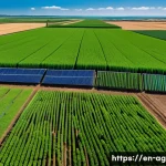 농업경영사 실무와 경영 효율화 전략 - A modern farm field scene showcasing precision agriculture: vibrant green crops planted in neat rows...